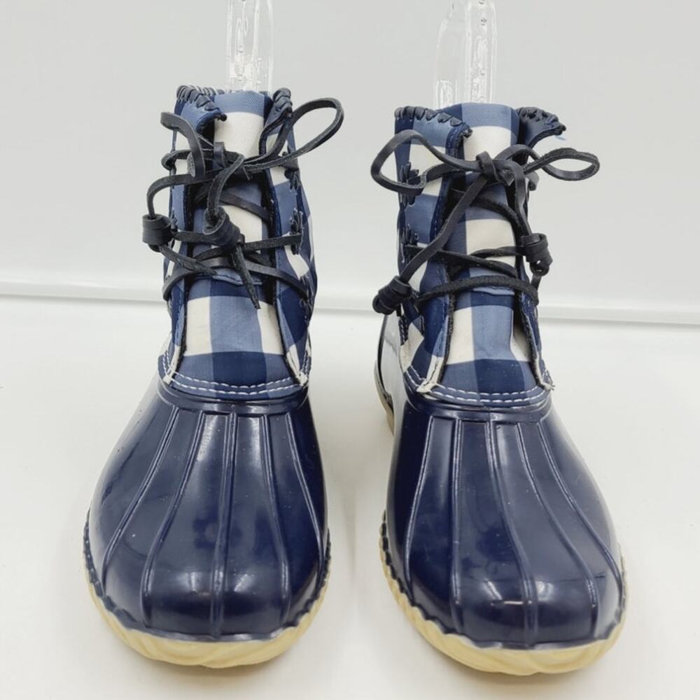Jack Rogers Draper James Duck Rainboot Blue & Checkered, Women Size 6M, EUC